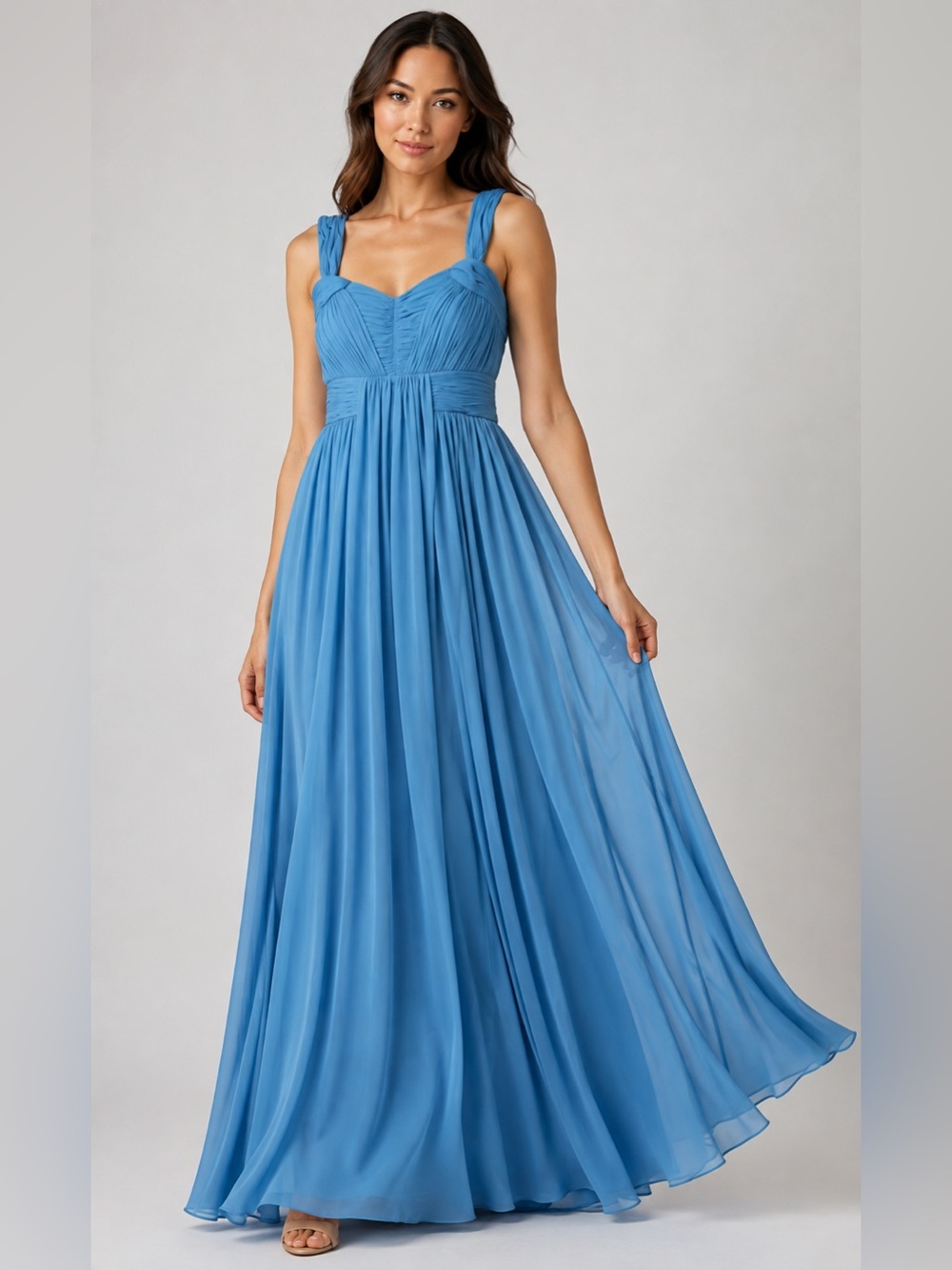 VERA WANG BLUE Chiffon PLEATED LONG Maxi Dress GOWN